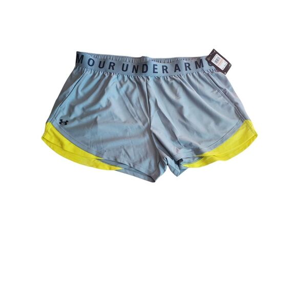 NEW Under Armour Play Up 3.0 Harbor Blue Starfruit Shorts Women Plus‎ Size 2X - Picture 1 of 2